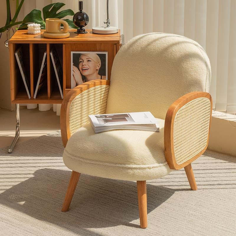 Japanese Curved Lambswool Rattan Accent Chair — Red
