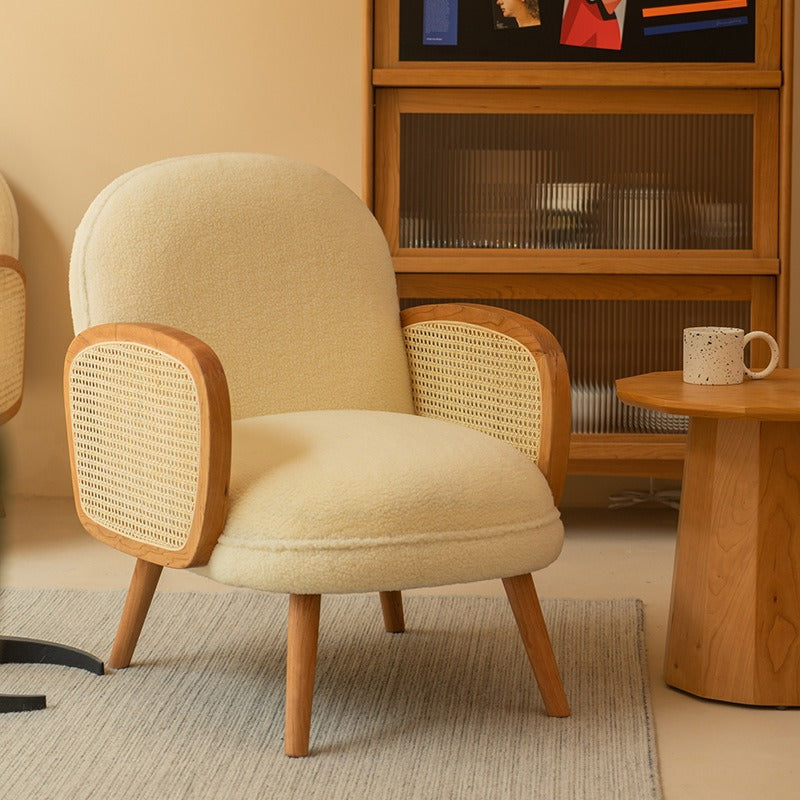 Japanese Curved Lambswool Rattan Accent Chair — Blue