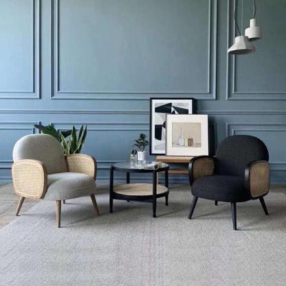 Japanese Curved Lambswool Rattan Accent Chair
