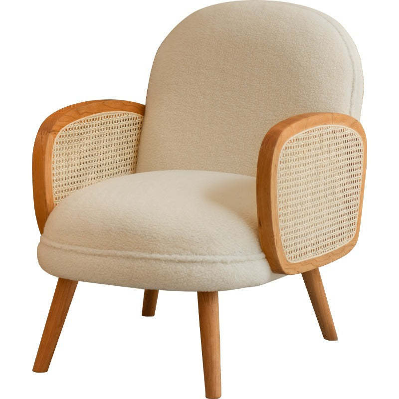 Japanese Curved Lambswool Rattan Accent Chair