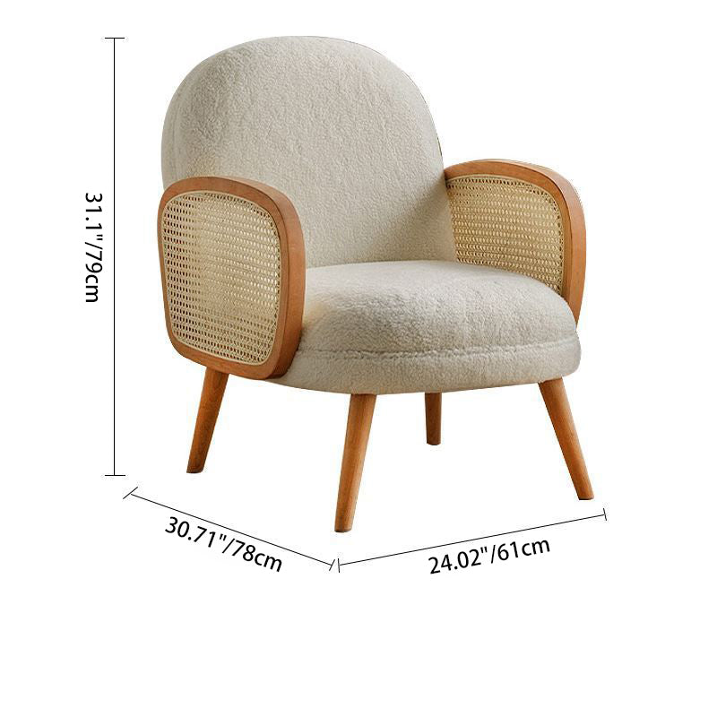 Japanese Curved Lambswool Rattan Accent Chair — Black