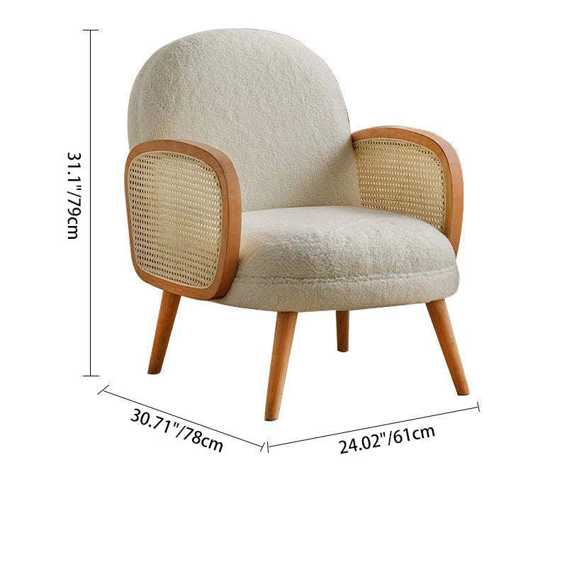 Japanese Curved Lambswool Rattan Accent Chair — Black