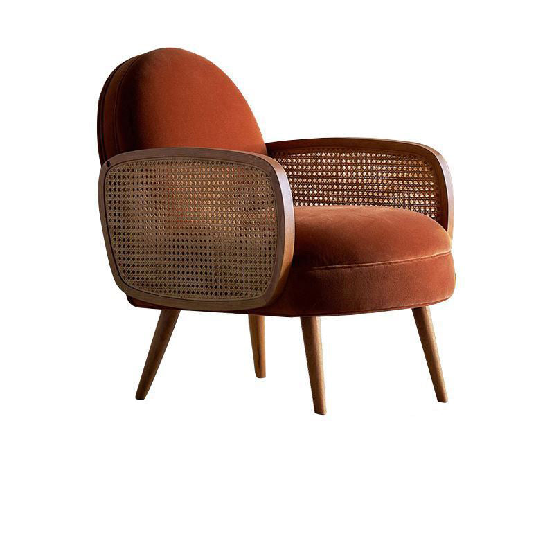 Japanese Curved Lambswool Rattan Accent Chair