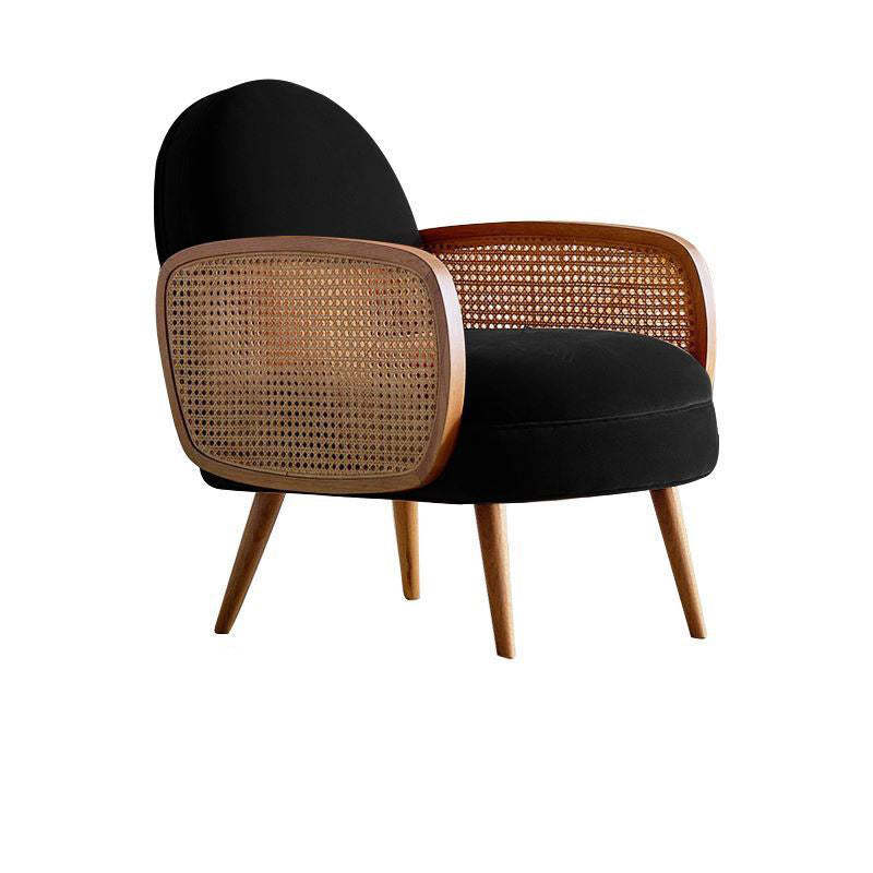Japanese Curved Lambswool Rattan Accent Chair