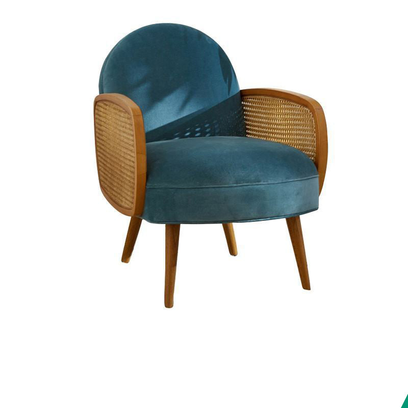Japanese Curved Lambswool Rattan Accent Chair