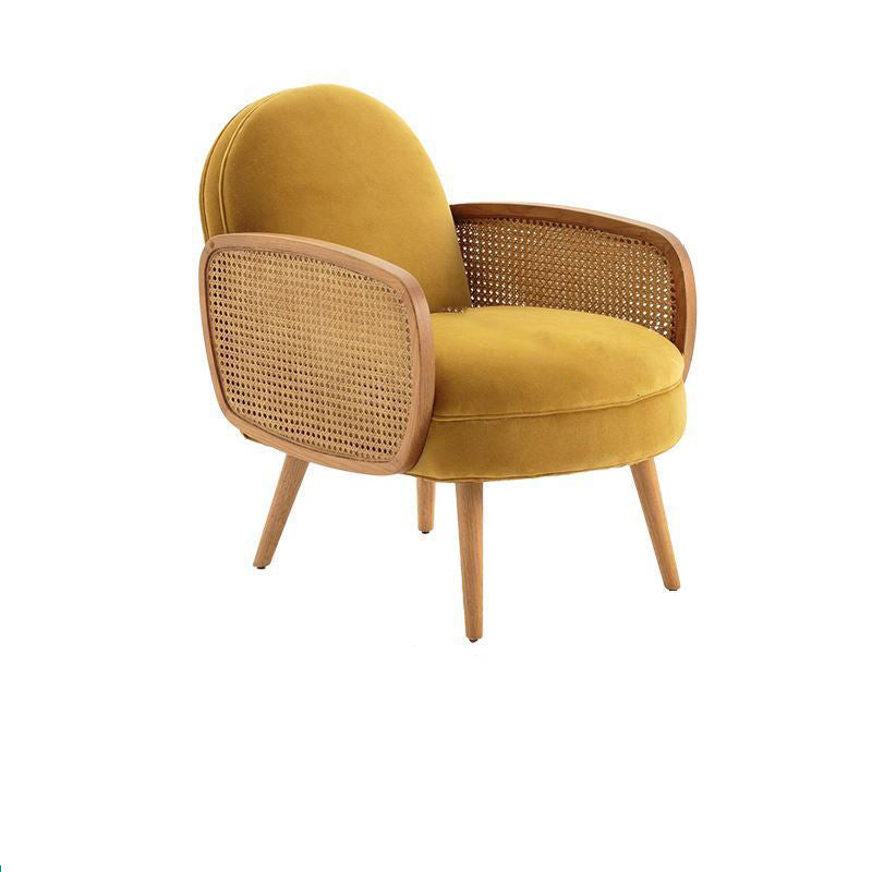 Japanese Curved Lambswool Rattan Accent Chair