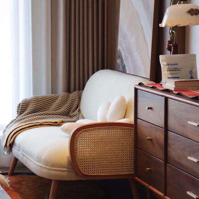 Japanese Curved Lambswool Rattan Accent Chair