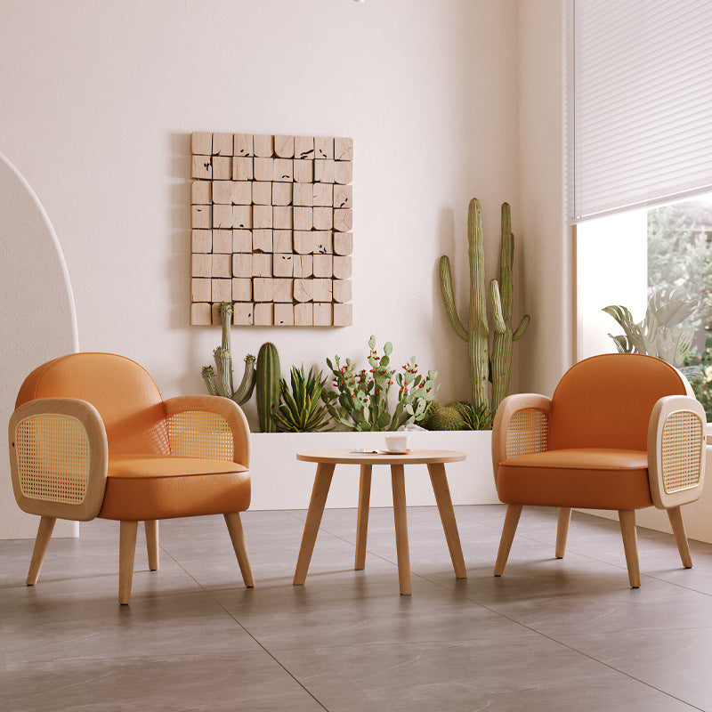 Scandinavian Lambswool Leather Accent Chair — Orange & Leather