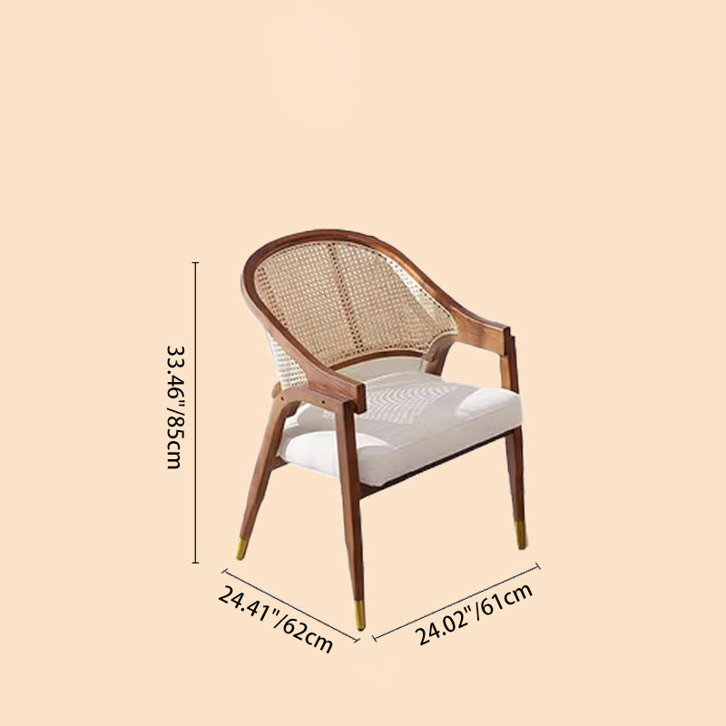 Scandinavian Curved Linen Rattan Wood Dining Chair