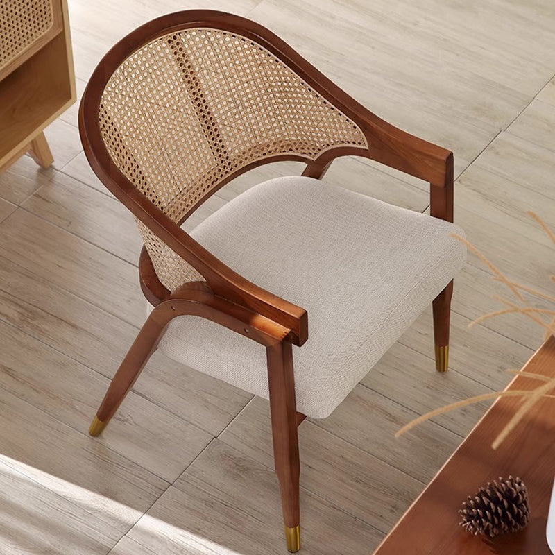 Scandinavian Curved Linen Rattan Wood Dining Chair