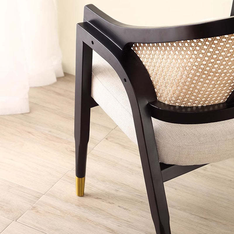 Scandinavian Curved Linen Rattan Wood Dining Chair