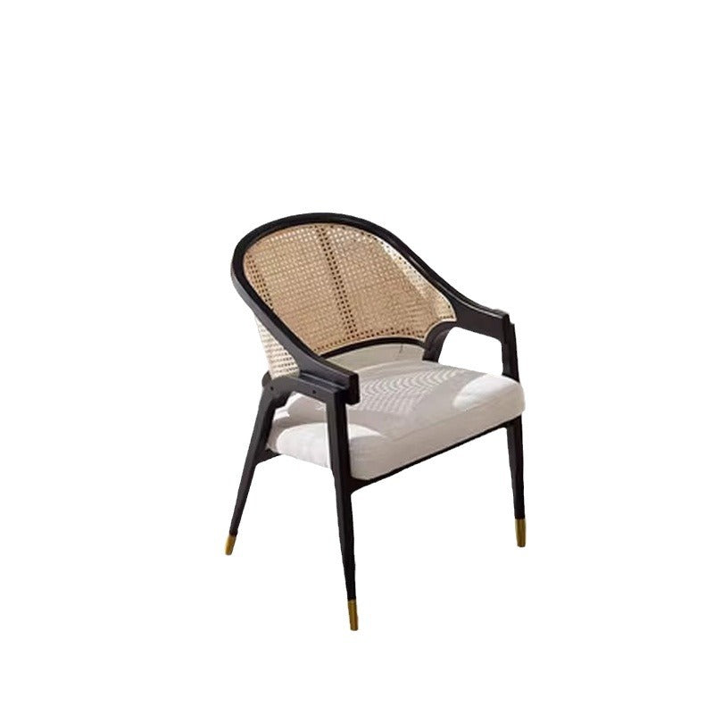 Scandinavian Curved Linen Rattan Wood Dining Chair