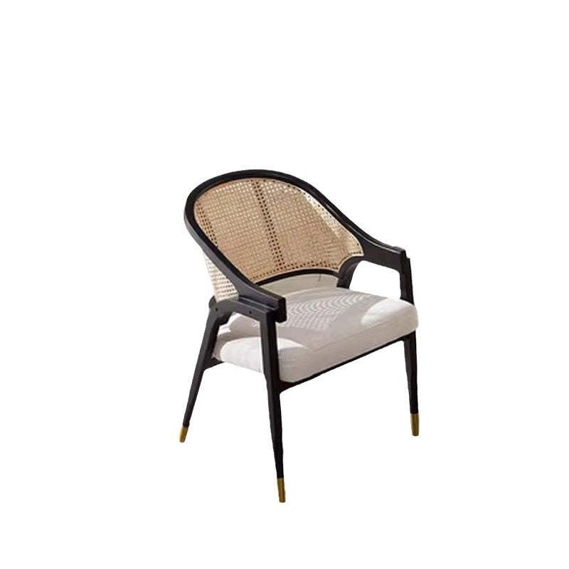 Scandinavian Curved Linen Rattan Wood Dining Chair