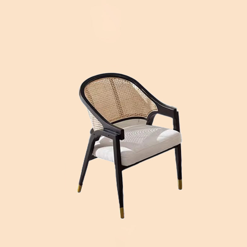 Scandinavian Curved Linen Rattan Wood Dining Chair