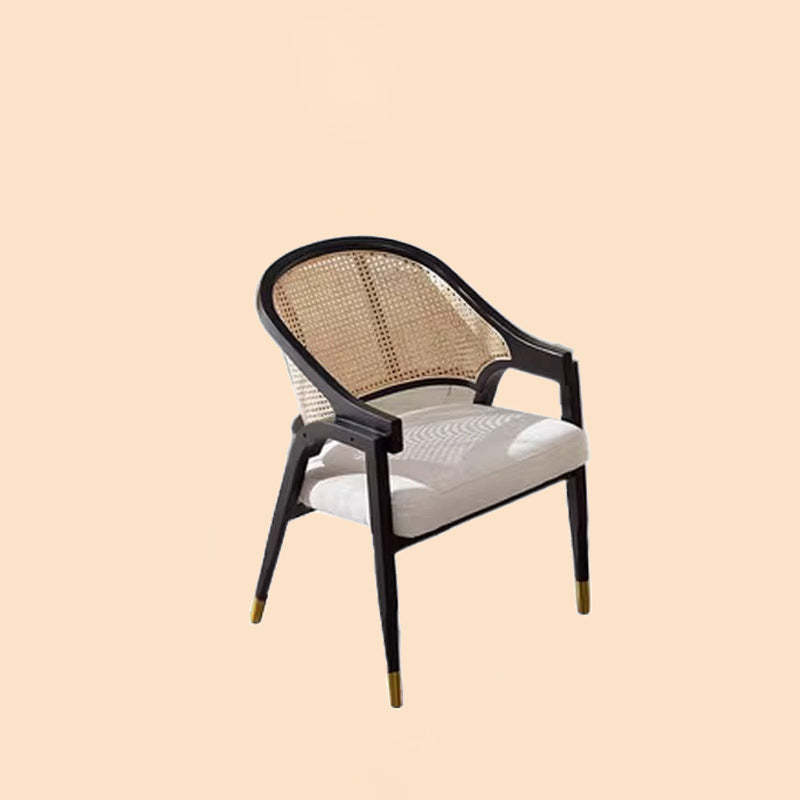 Scandinavian Curved Linen Rattan Wood Dining Chair