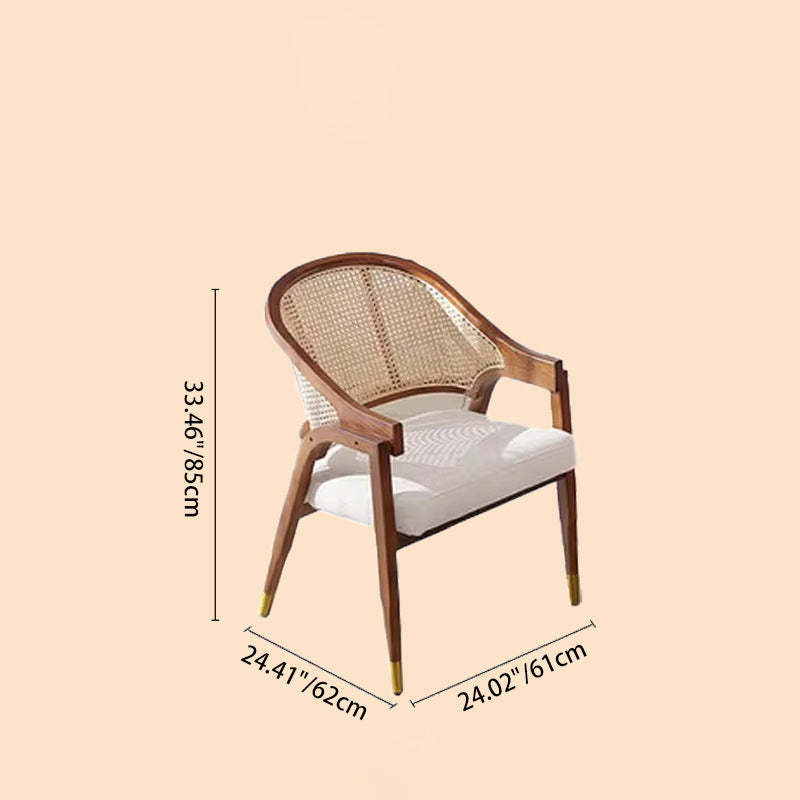 Scandinavian Curved Linen Rattan Wood Dining Chair