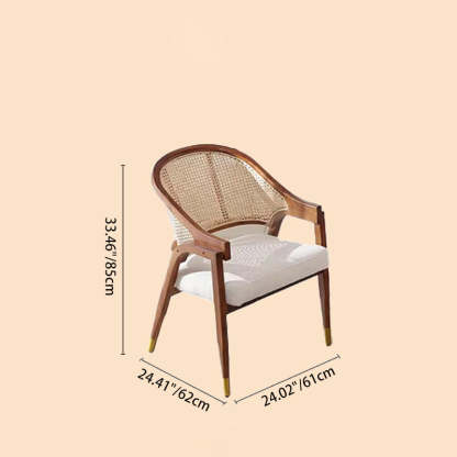 Scandinavian Curved Linen Rattan Wood Dining Chair
