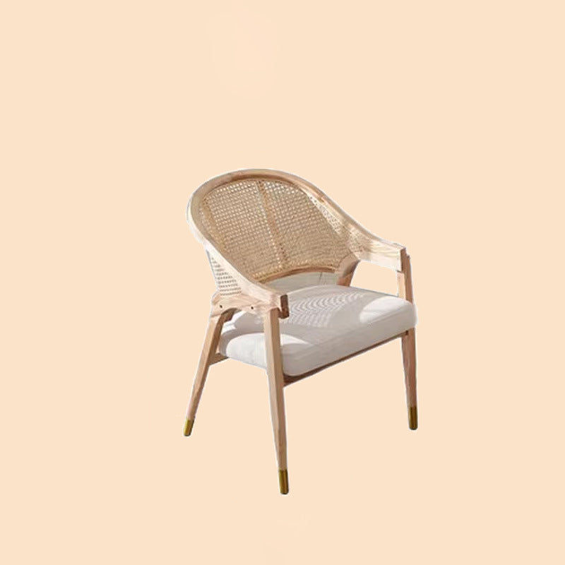 Scandinavian Curved Linen Rattan Wood Dining Chair