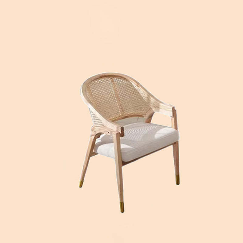 Scandinavian Curved Linen Rattan Wood Dining Chair