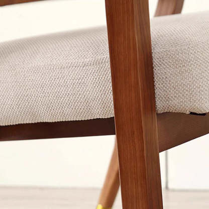 Scandinavian Curved Linen Rattan Wood Dining Chair