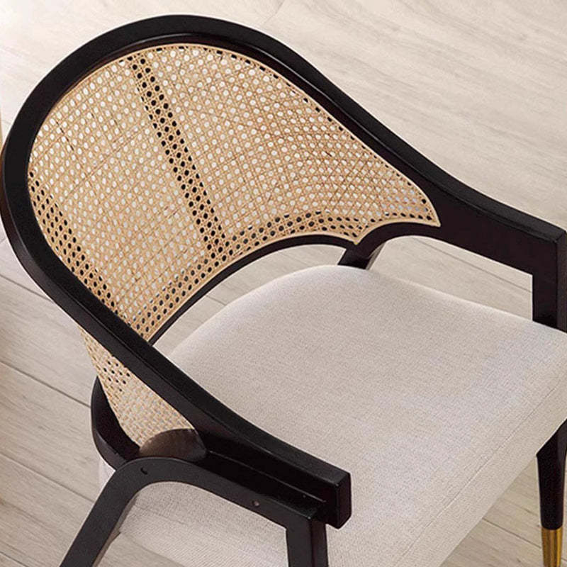 Scandinavian Curved Linen Rattan Wood Dining Chair