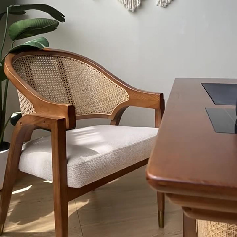 Scandinavian Curved Linen Rattan Wood Dining Chair