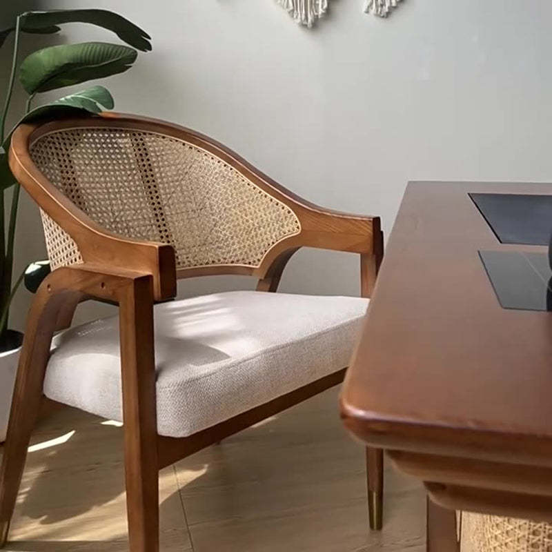 Scandinavian Curved Linen Rattan Wood Dining Chair