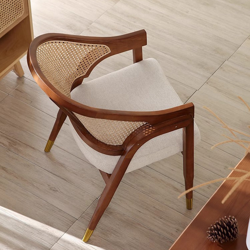 Scandinavian Curved Linen Rattan Wood Dining Chair — Black