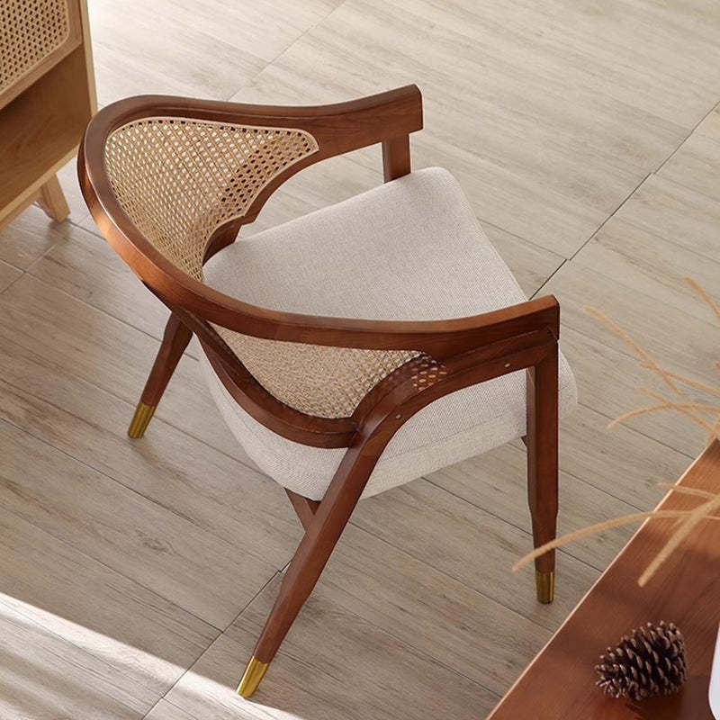 Scandinavian Curved Linen Rattan Wood Dining Chair — Black