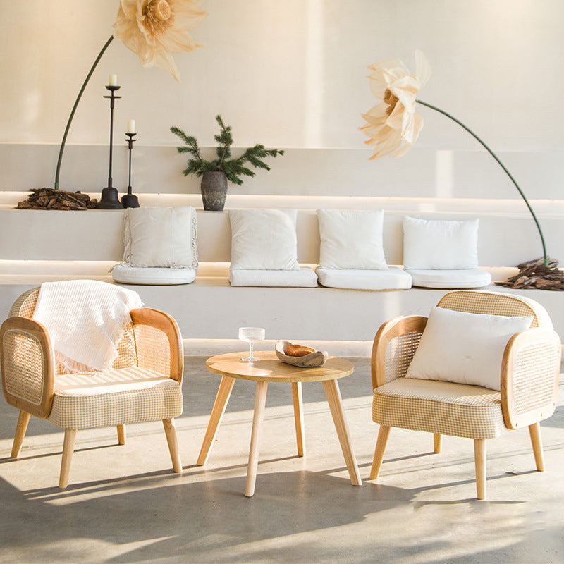 Minimalist Tech Fabric Half-Round Accent Chair — Sisal & Orange