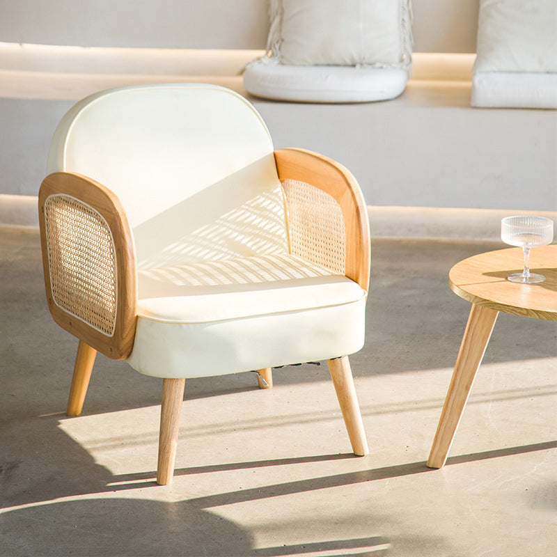 Minimalist Tech Fabric Half-Round Accent Chair — Leather & Milk White