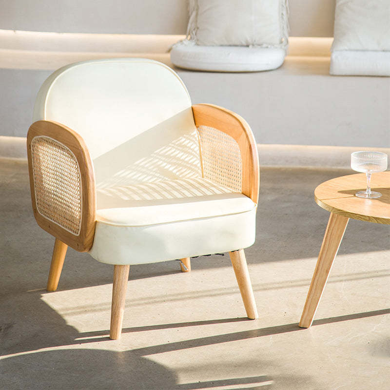 Minimalist Tech Fabric Half-Round Accent Chair — Leather & Milk White