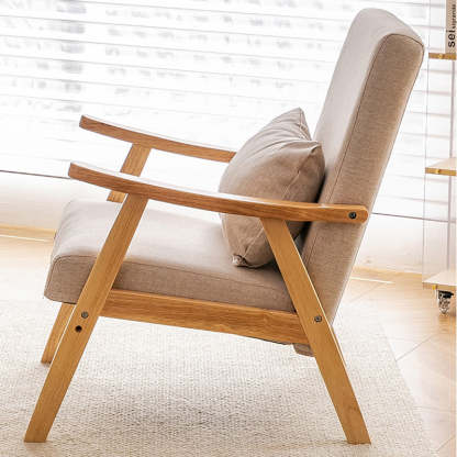 Japanese Bent Cat-Scratch Leather Solid Wood Accent Chair