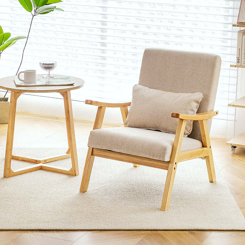 Japanese Bent Cat-Scratch Leather Solid Wood Accent Chair