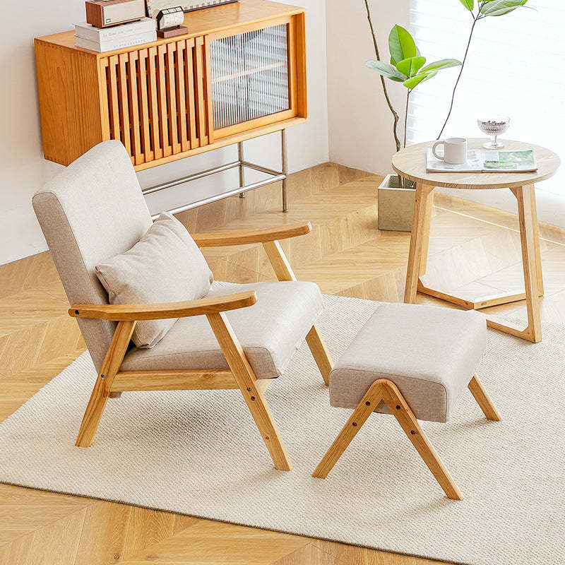 Japanese Bent Cat-Scratch Leather Solid Wood Accent Chair — Gray