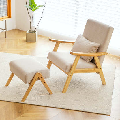 Japanese Bent Cat-Scratch Leather Solid Wood Accent Chair