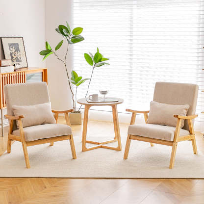 Japanese Bent Cat-Scratch Leather Solid Wood Accent Chair