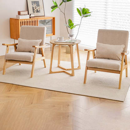 Japanese Bent Cat-Scratch Leather Solid Wood Accent Chair