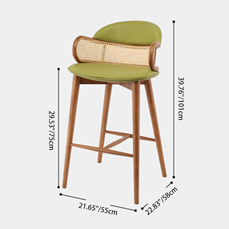 Scandinavian Curved Leather Ash Rattan Half-Round Bar Stool
