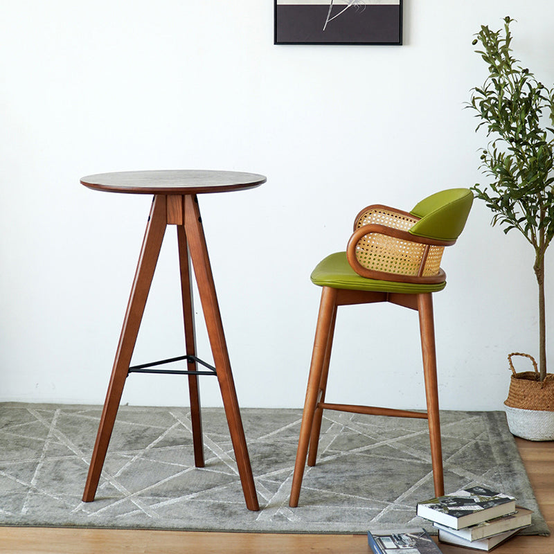 Scandinavian Curved Leather Ash Rattan Half-Round Bar Stool