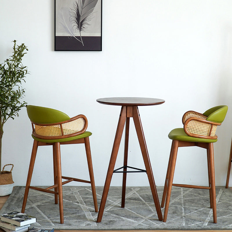 Scandinavian Curved Leather Ash Rattan Half-Round Bar Stool
