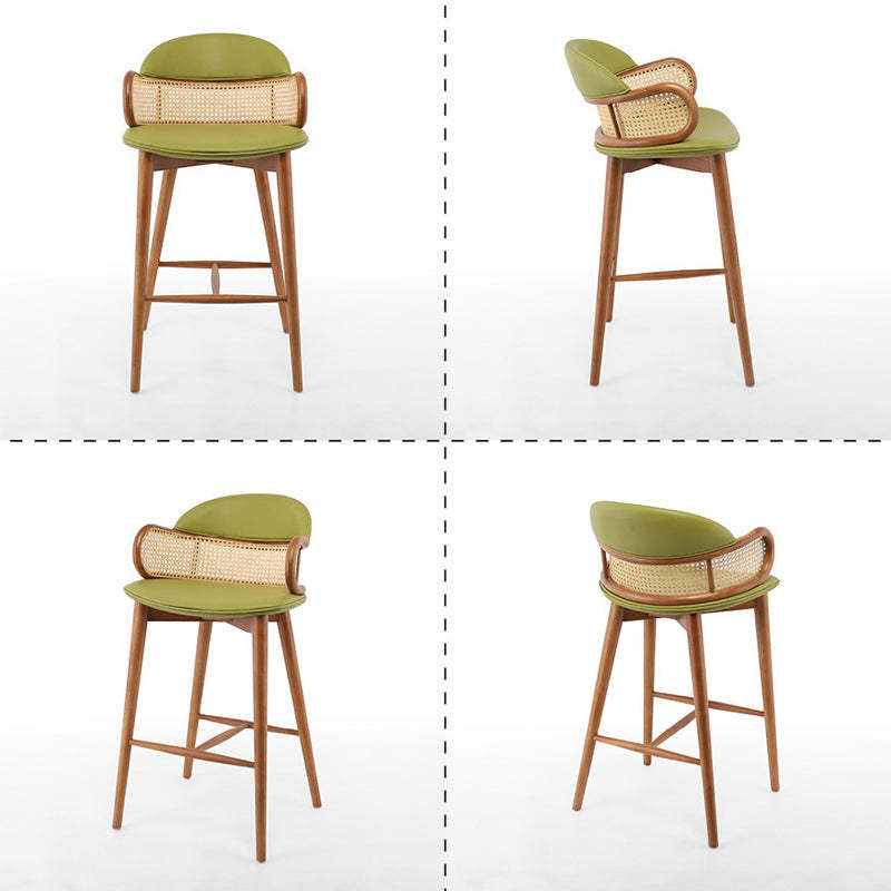 Scandinavian Curved Leather Ash Rattan Half-Round Bar Stool