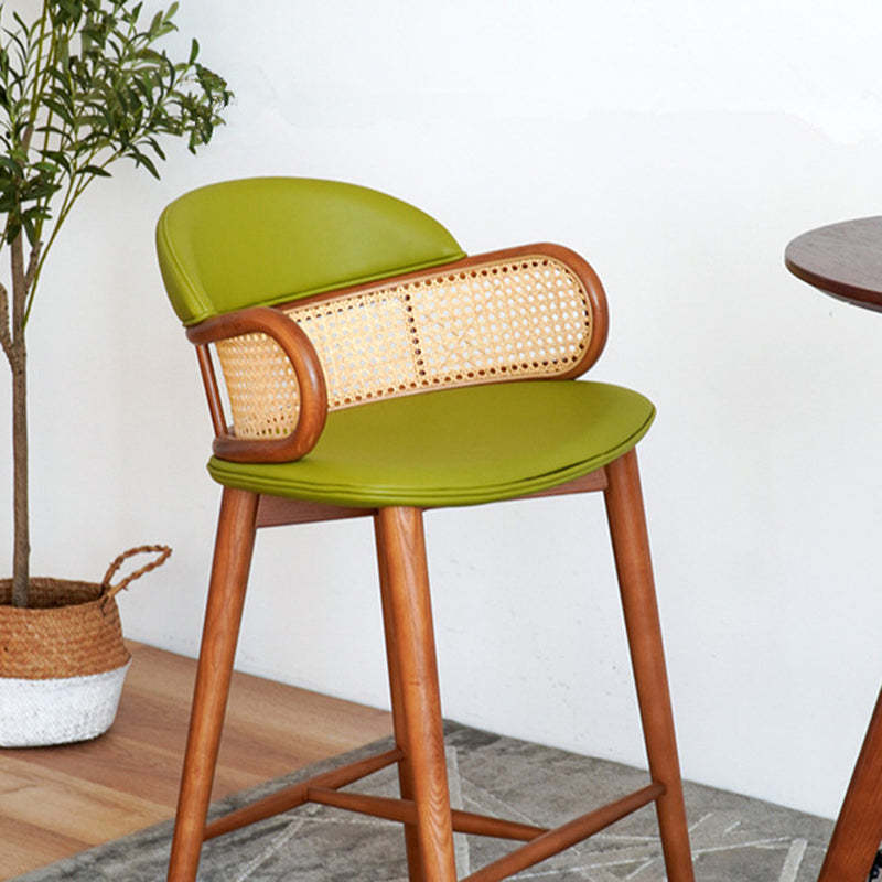 Scandinavian Curved Leather Ash Rattan Half-Round Bar Stool