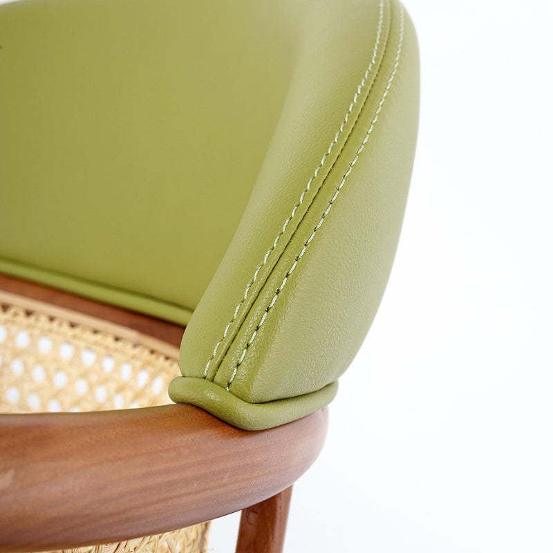Scandinavian Curved Leather Ash Rattan Half-Round Bar Stool