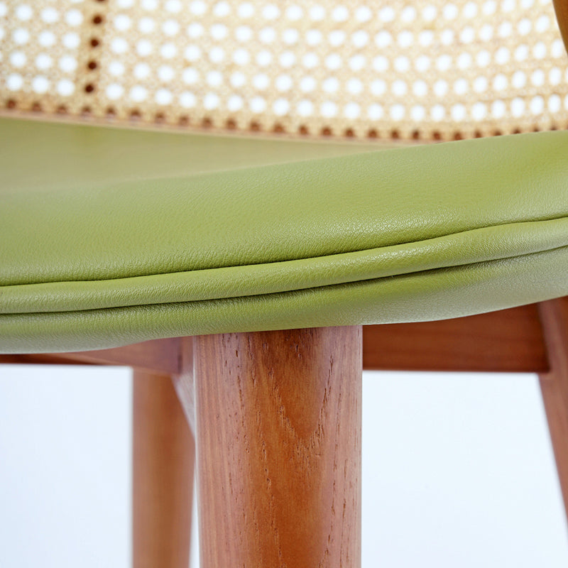Scandinavian Curved Leather Ash Rattan Half-Round Bar Stool