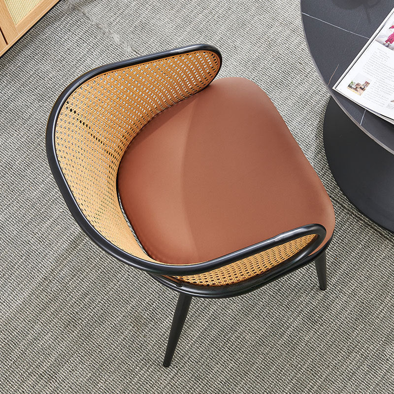 Minimalist Half-Bag U-Curved Leather Dining Chair — Black / Beige