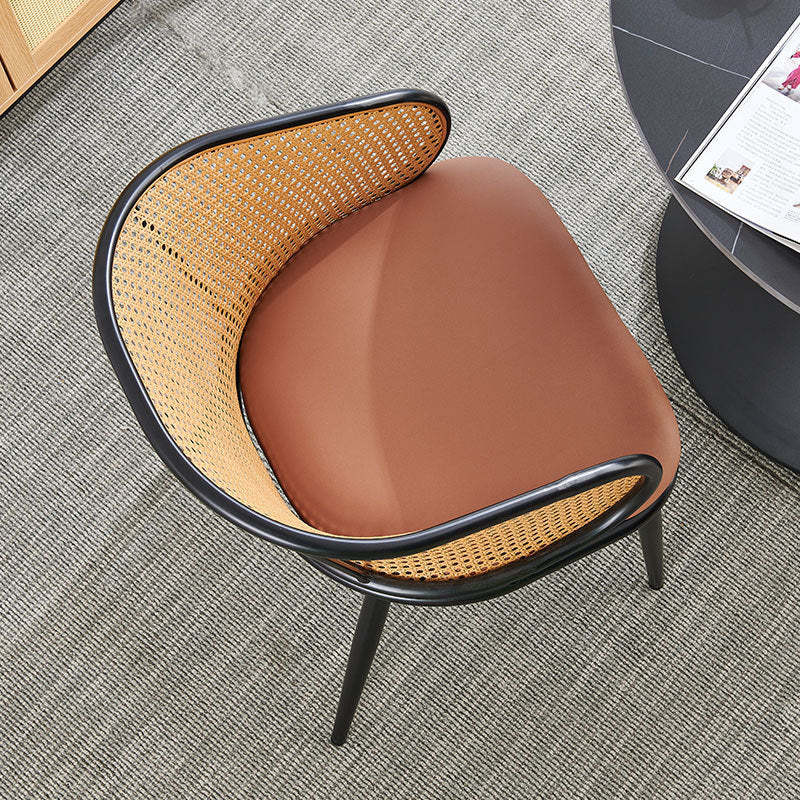 Minimalist Half-Bag U-Curved Leather Dining Chair — Black / Beige