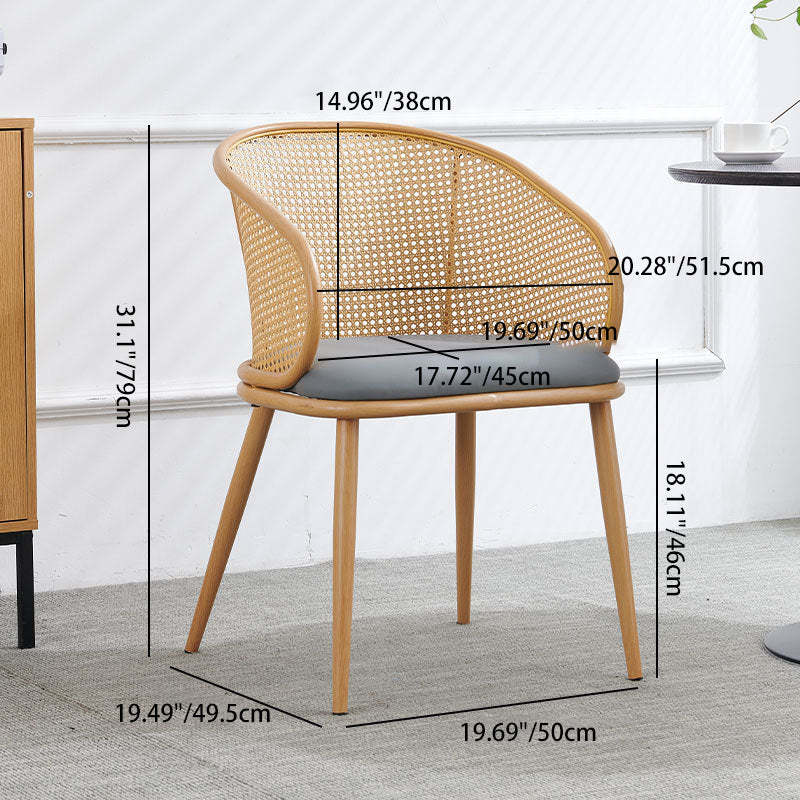 Minimalist Half-Bag U-Curved Leather Dining Chair — Wood Color / Black
