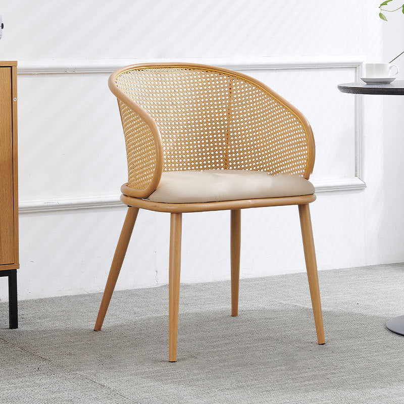 Minimalist Half-Bag U-Curved Leather Dining Chair — Wood Color / Dark Brown