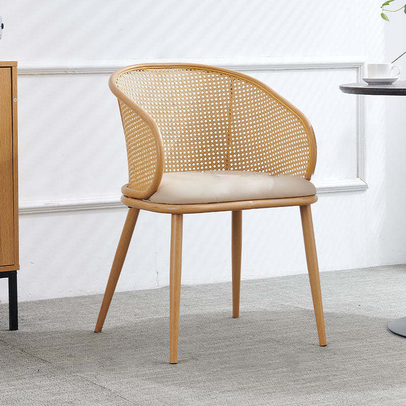Minimalist Half-Bag U-Curved Leather Dining Chair — Wood Color / Dark Brown